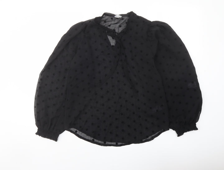 Marks and Spencer Womens Black Geometric Polyester Basic Blouse Size 8 Round Neck