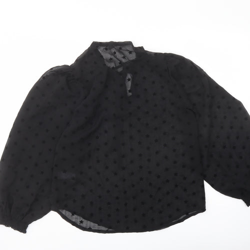 Marks and Spencer Womens Black Geometric Polyester Basic Blouse Size 8 Round Neck