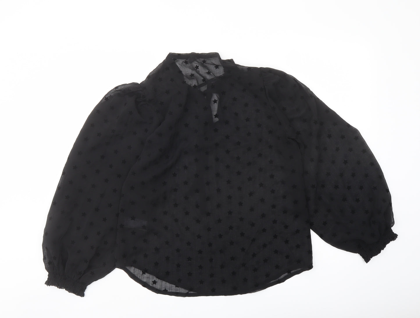 Marks and Spencer Womens Black Geometric Polyester Basic Blouse Size 8 Round Neck