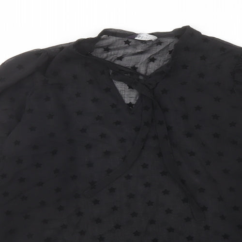 Marks and Spencer Womens Black Geometric Polyester Basic Blouse Size 8 Round Neck