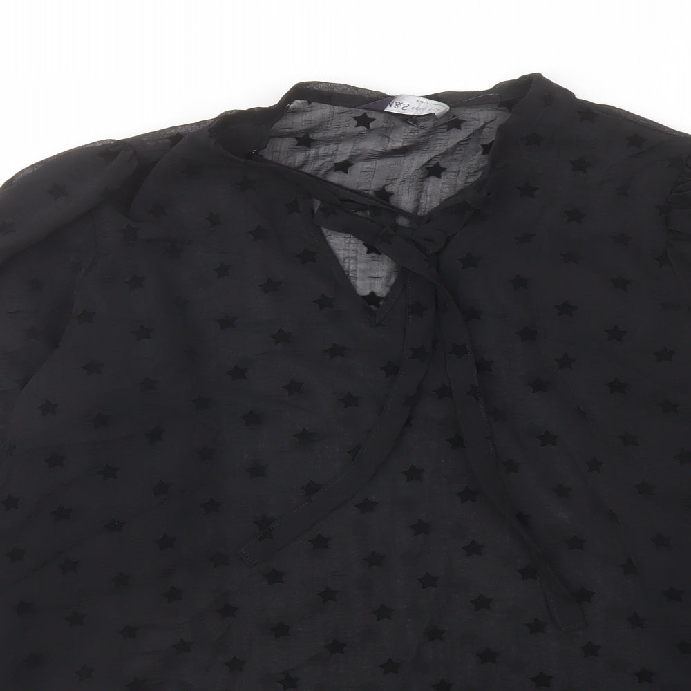 Marks and Spencer Womens Black Geometric Polyester Basic Blouse Size 8 Round Neck