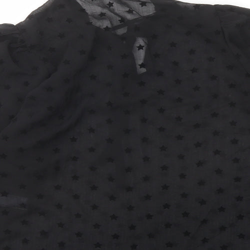 Marks and Spencer Womens Black Geometric Polyester Basic Blouse Size 8 Round Neck