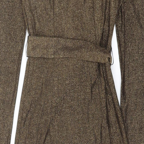 Marks and Spencer Womens Gold Polyamide Pencil Dress Size 8 V-Neck Pullover
