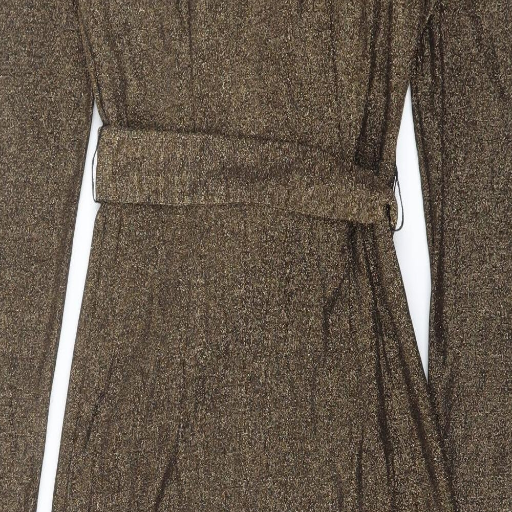 Marks and Spencer Womens Gold Polyamide Pencil Dress Size 8 V-Neck Pullover