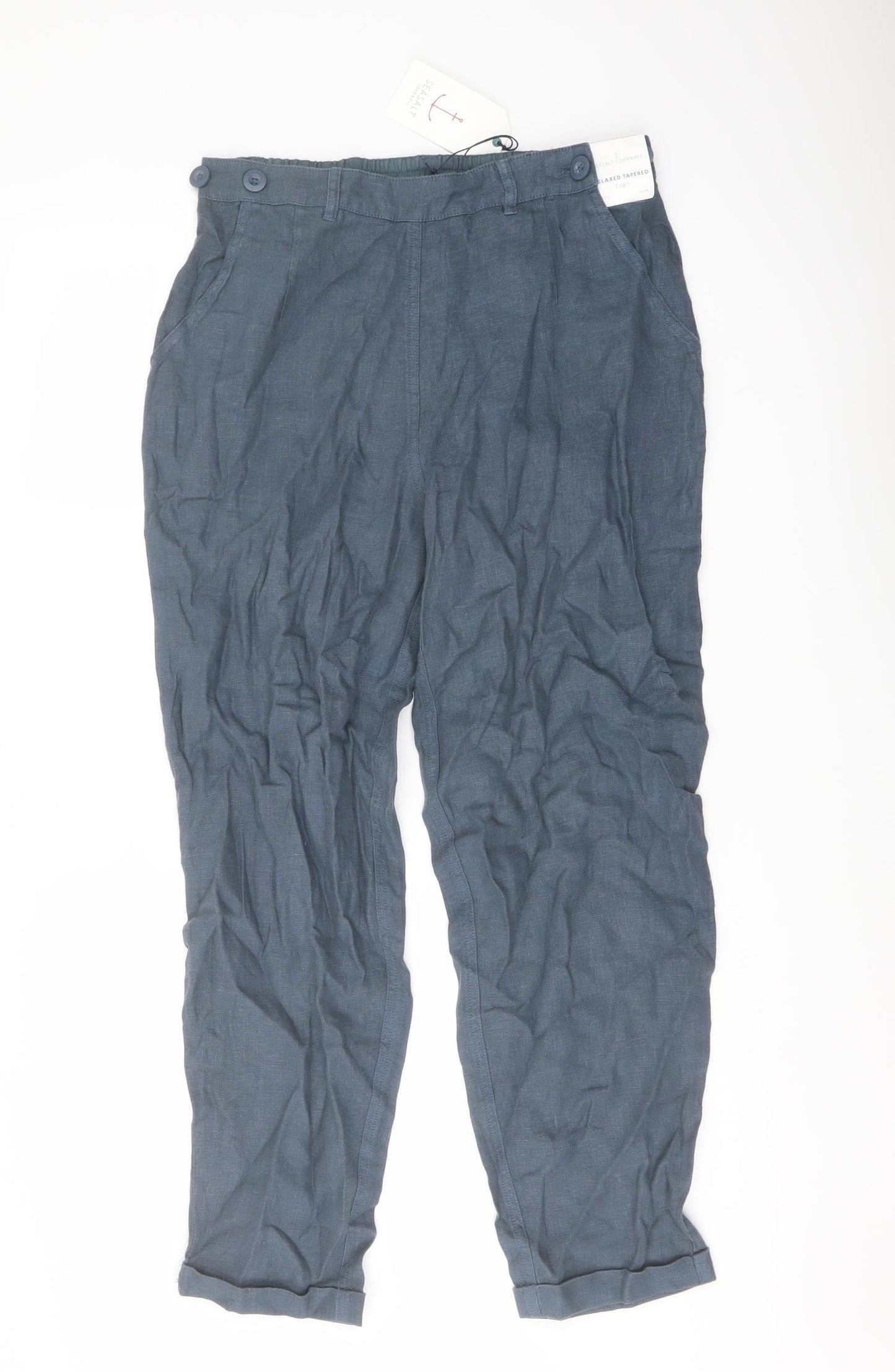 Seasalt Womens Blue Linen Trousers Size 10 L26 in Regular