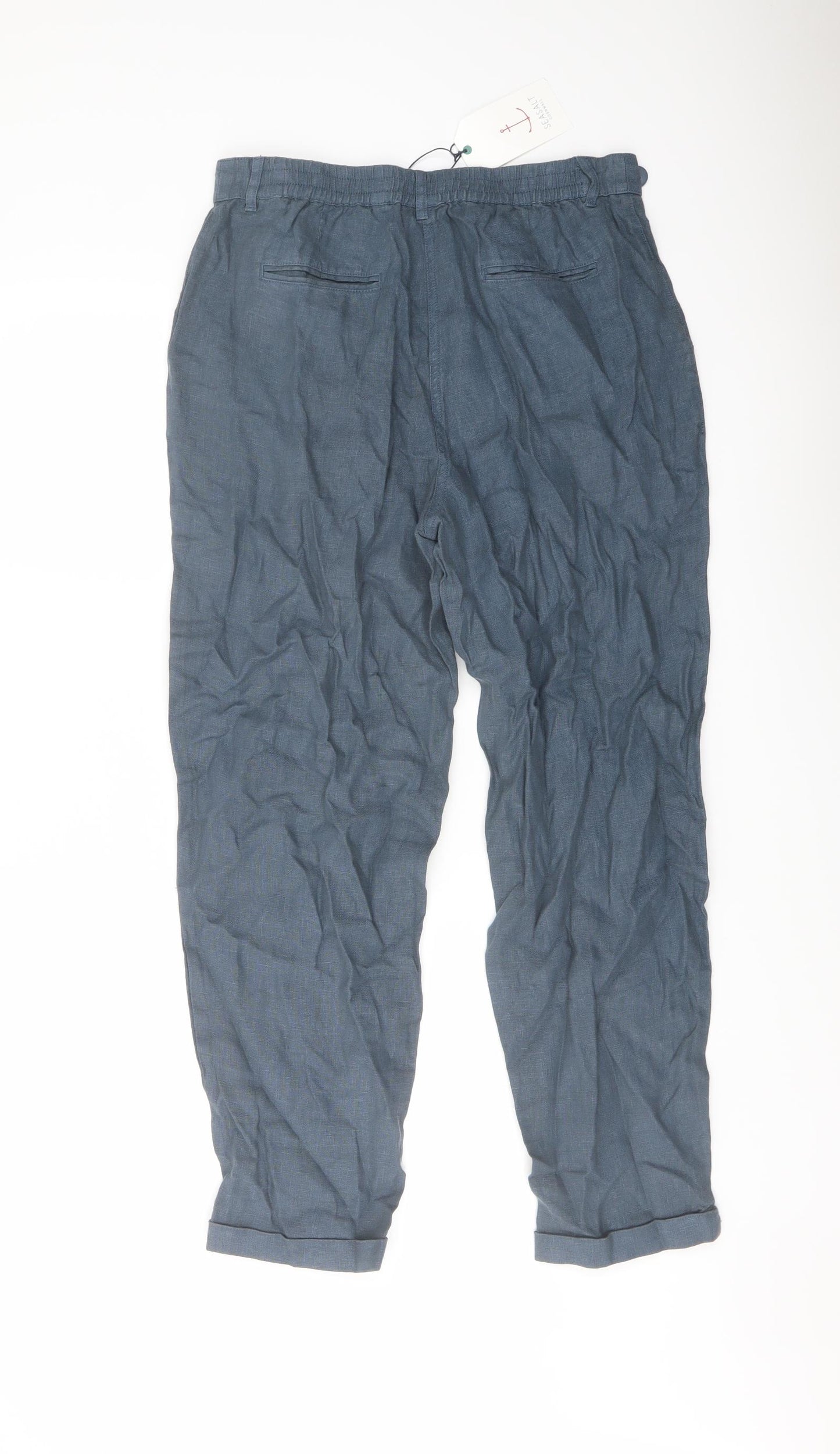 Seasalt Womens Blue Linen Trousers Size 10 L26 in Regular