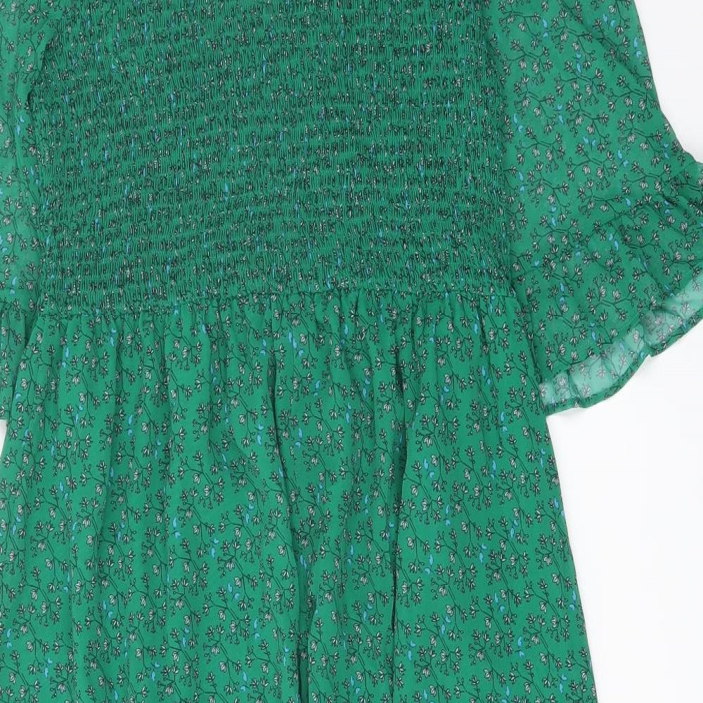 Finery Womens Green Floral Polyester A-Line Size 10 Mock Neck Pullover