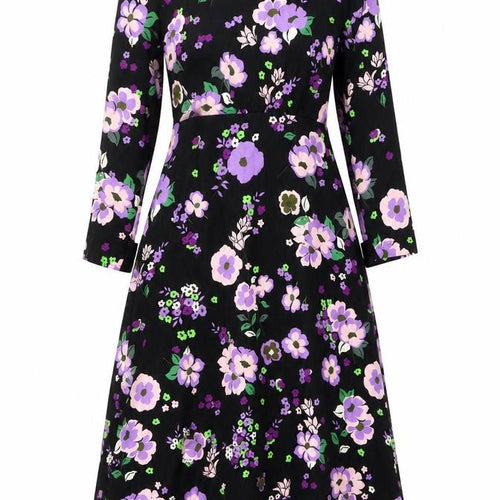 Marks and Spencer Womens Black Floral Polyester A-Line Size 8 Mock Neck Zip