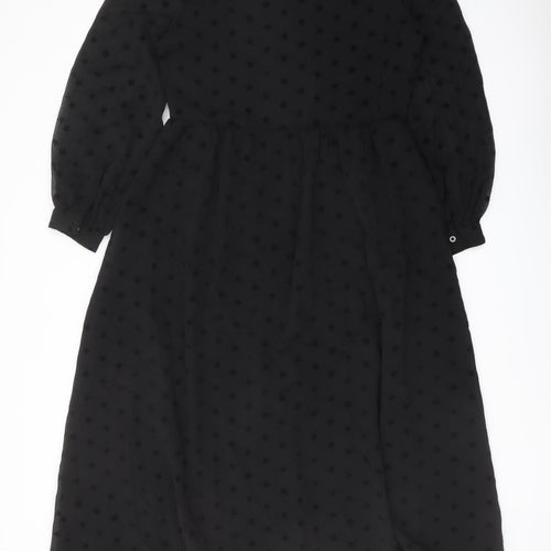 Marks and Spencer Womens Black Geometric Polyester A-Line Size 8 Round Neck Button