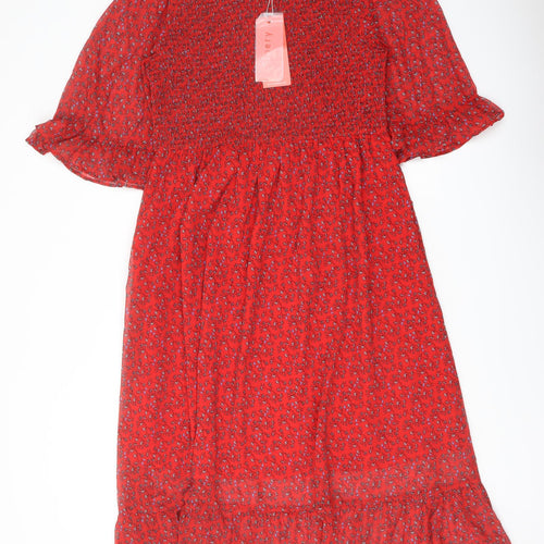 Finery Womens Red Floral Polyester A-Line Size 16 Mock Neck Pullover