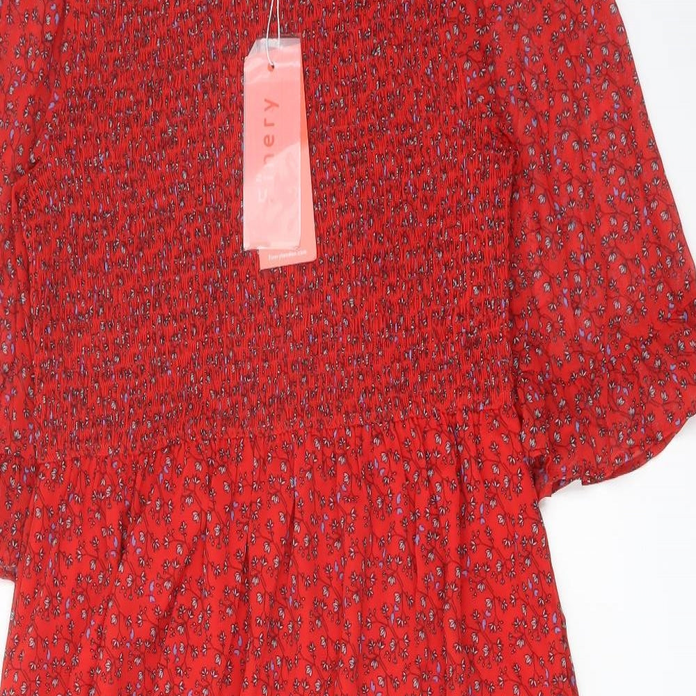 Finery Womens Red Floral Polyester A-Line Size 16 Mock Neck Pullover