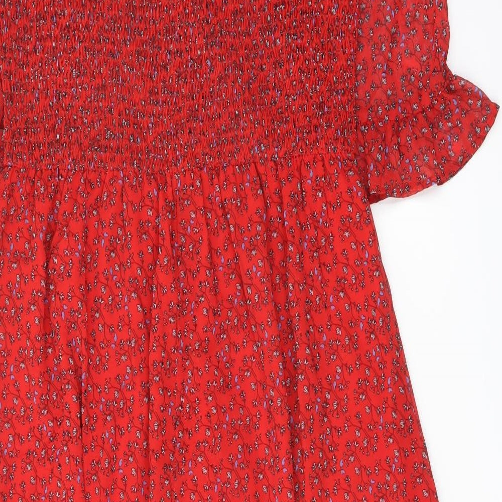 Finery Womens Red Floral Polyester A-Line Size 16 Mock Neck Pullover