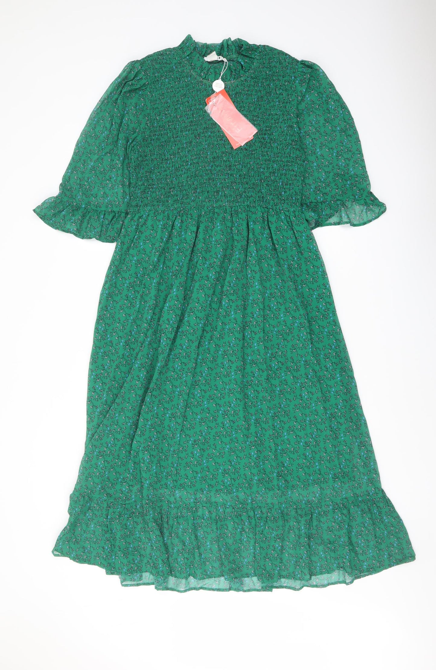Finery Womens Green Floral Polyester A-Line Size 10 Mock Neck Pullover