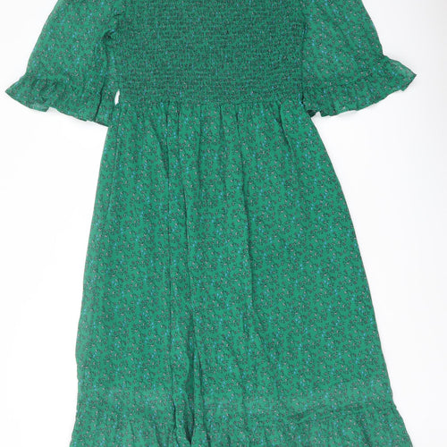 Finery Womens Green Floral Polyester A-Line Size 10 Mock Neck Pullover