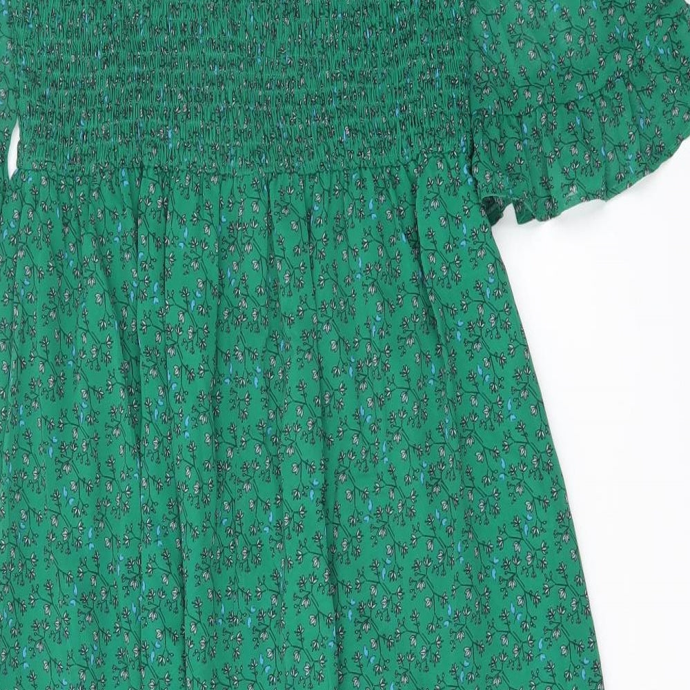 Finery Womens Green Floral Polyester A-Line Size 10 Mock Neck Pullover