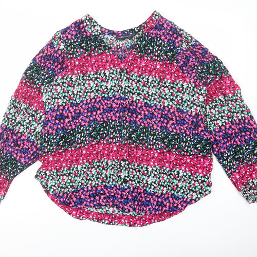 Marks and Spencer Womens Multicoloured Floral Polyester Basic Blouse Size 8 V-Neck