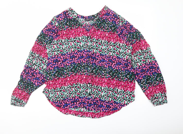 Marks and Spencer Womens Multicoloured Floral Polyester Basic Blouse Size 8 V-Neck