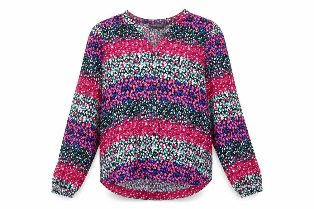 Front view of Marks & Spencer women’s multicoloured floral polyester basic blouse, size UK 8, v-neck
