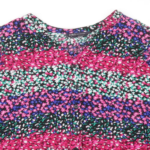 Marks and Spencer Womens Multicoloured Floral Polyester Basic Blouse Size 8 V-Neck