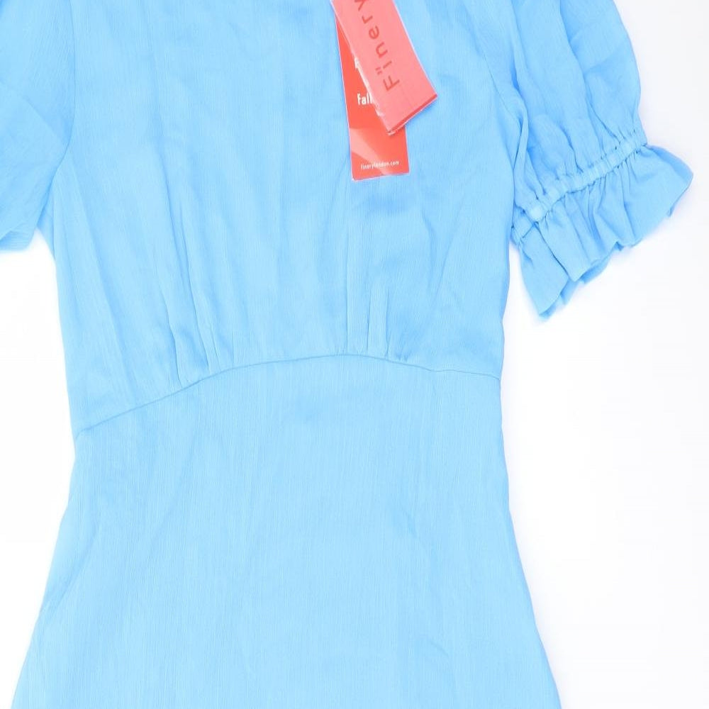 Finery Womens Blue Polyester A-Line Size 12 Mock Neck Zip