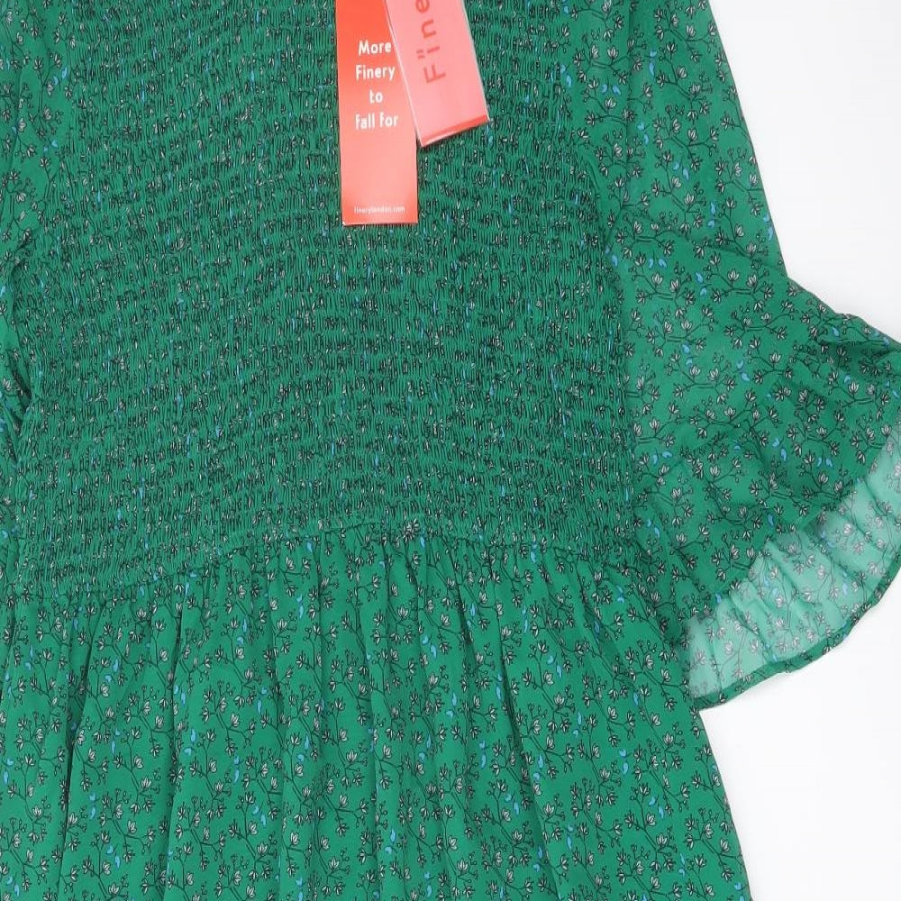 Finery Womens Green Floral Polyester A-Line Size 16 Mock Neck Pullover