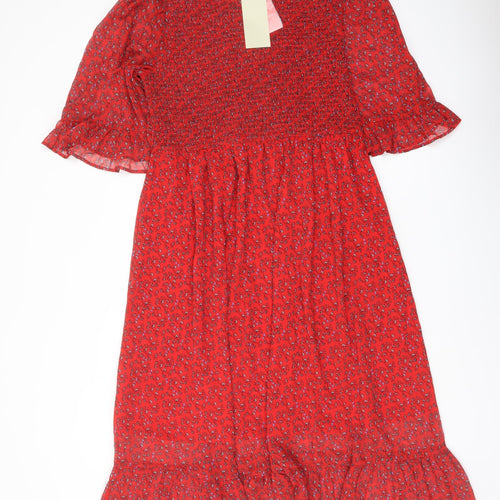 Finery Womens Red Floral Polyester A-Line Size 18 Mock Neck Pullover