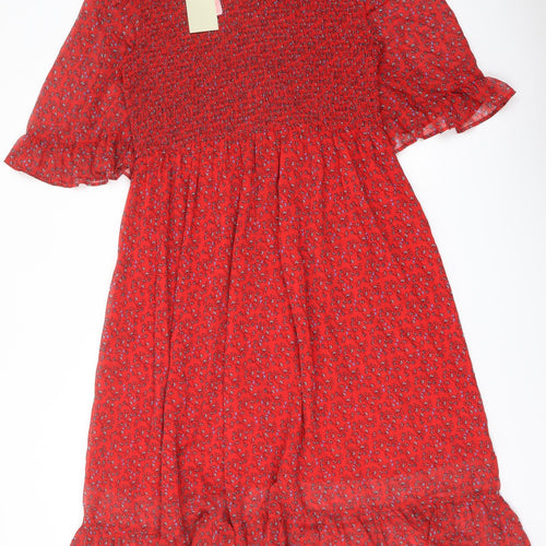Finery Womens Red Floral Polyester A-Line Size 18 Mock Neck Pullover