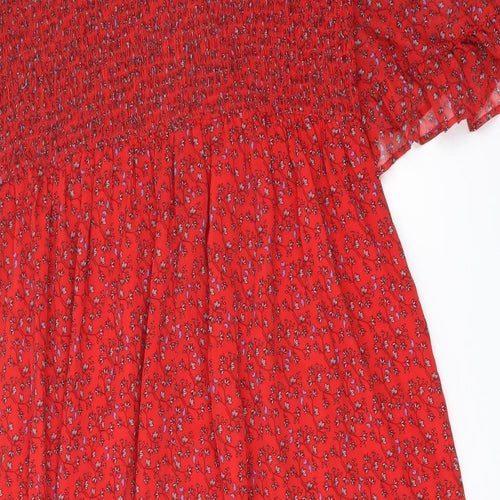 Finery Womens Red Floral Polyester A-Line Size 18 Mock Neck Pullover