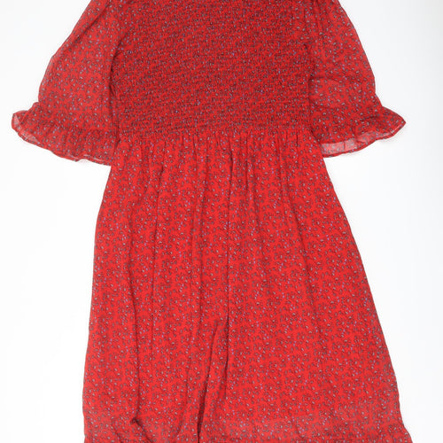 Finery Womens Red Floral Polyester A-Line Size 16 Mock Neck Pullover