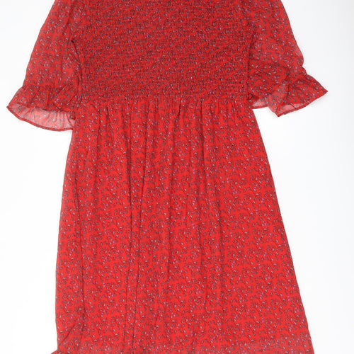 Finery Womens Red Floral Polyester A-Line Size 16 Mock Neck Pullover
