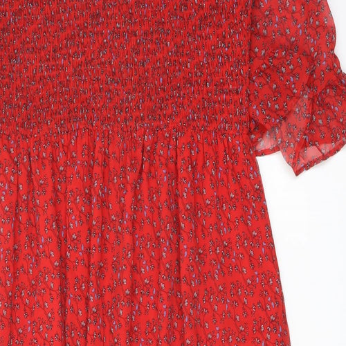 Finery Womens Red Floral Polyester A-Line Size 16 Mock Neck Pullover