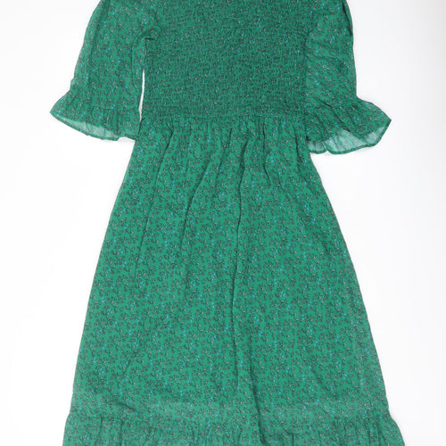 Finery Womens Green Floral Polyester A-Line Size 10 Mock Neck Pullover