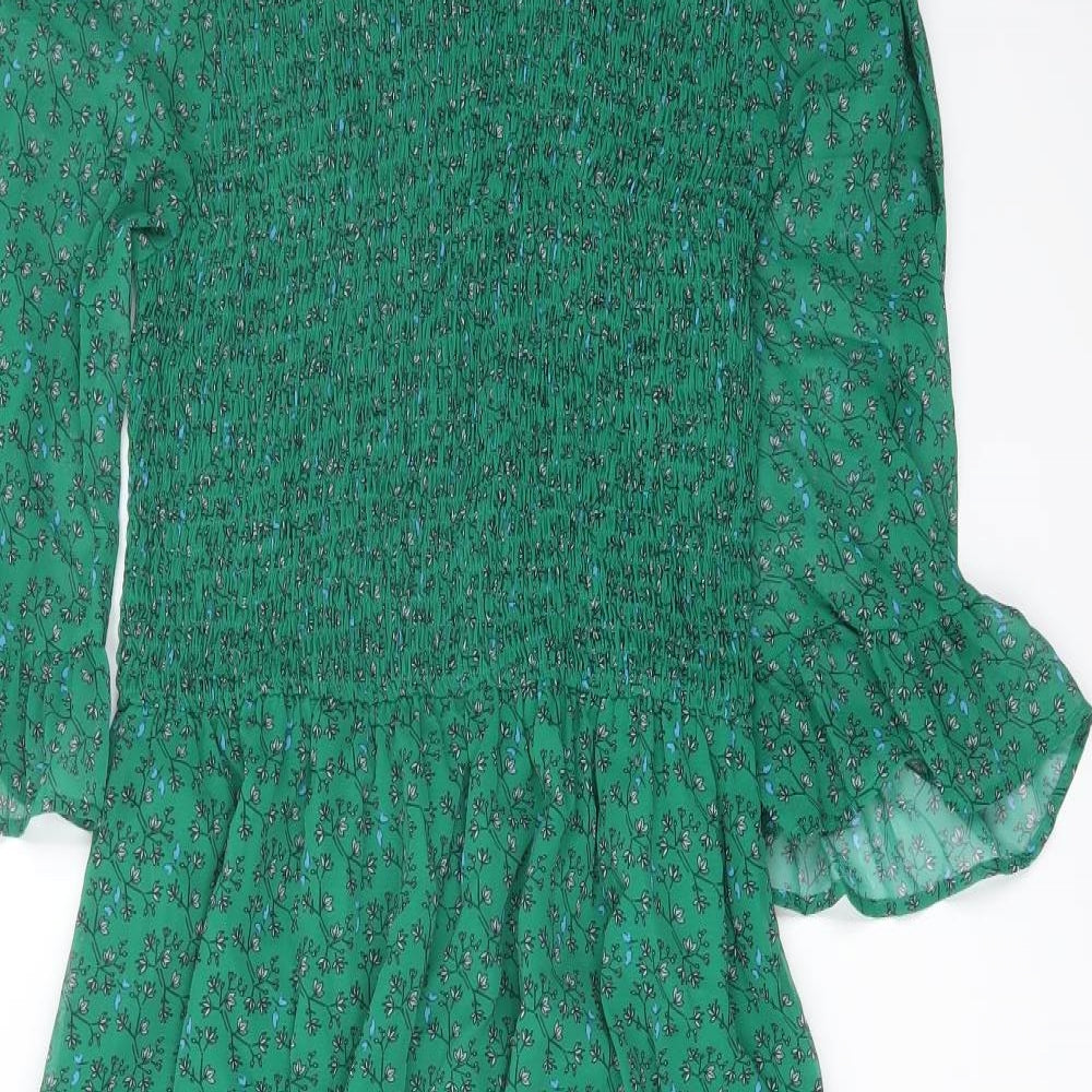 Finery Womens Green Floral Polyester A-Line Size 10 Mock Neck Pullover