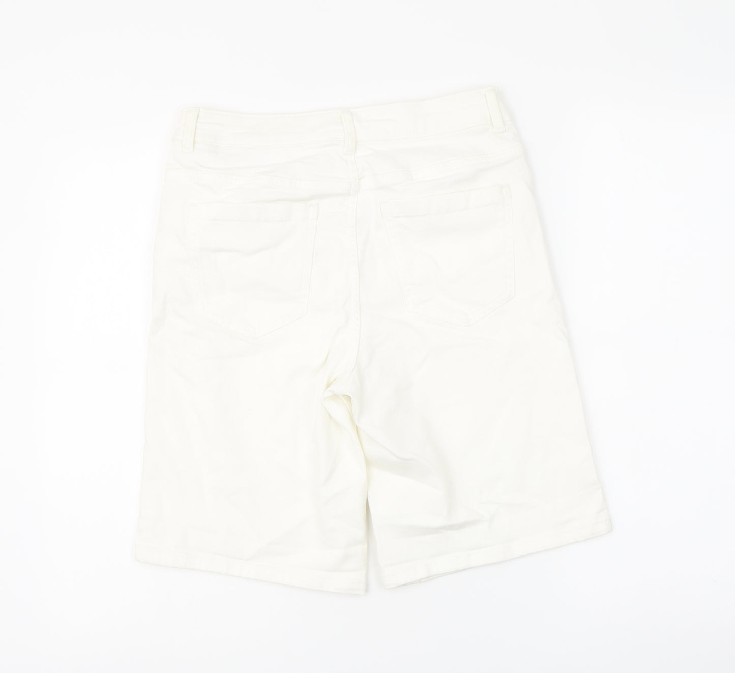 Marks and Spencer Womens Ivory Cotton Boyfriend Shorts Size 8 L10 in Regular Button