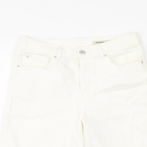 Marks and Spencer Womens Ivory Cotton Boyfriend Shorts Size 8 L10 in Regular Button