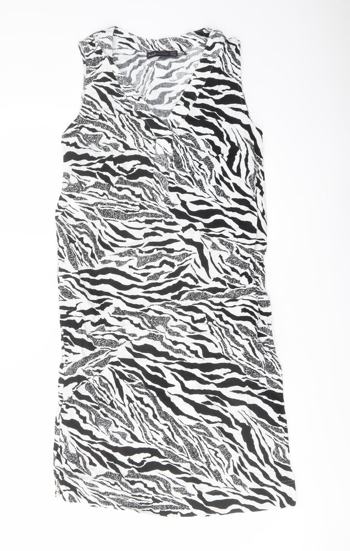 Marks and Spencer Womens White Animal Print Linen Trapeze & Swing Size 6 V-Neck Pullover