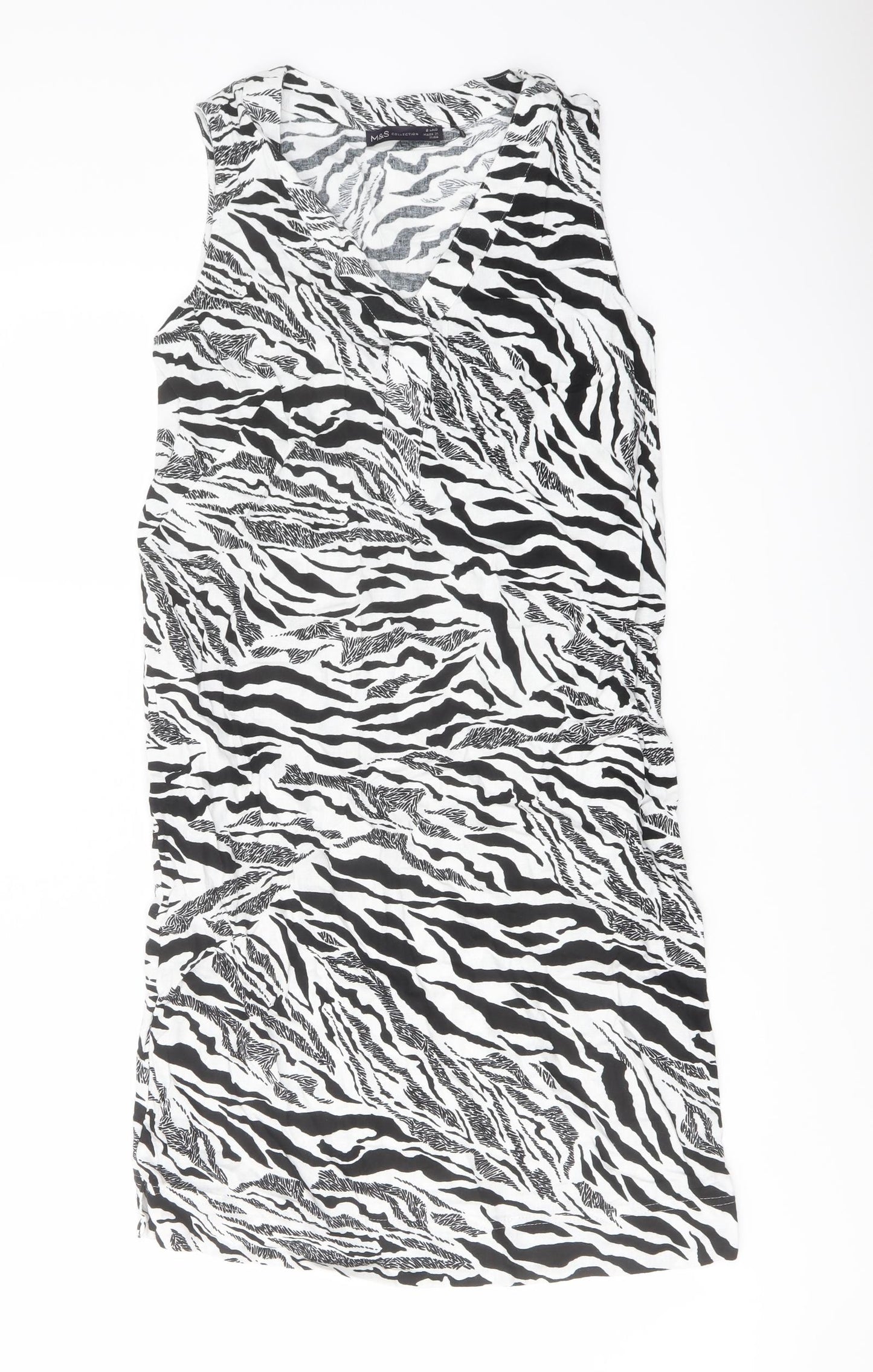Marks and Spencer Womens White Animal Print Linen Trapeze & Swing Size 6 V-Neck Pullover
