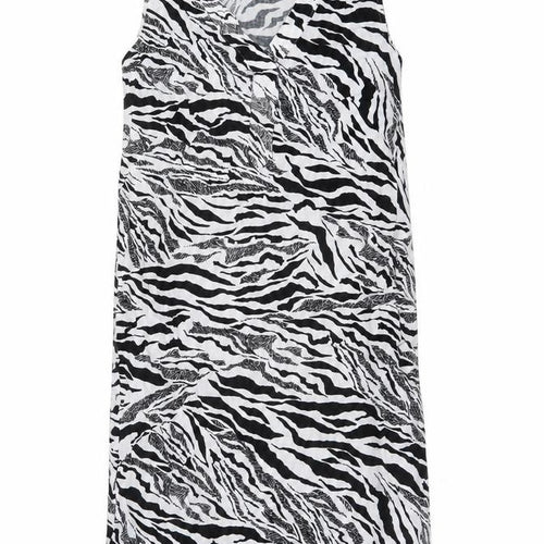 Marks and Spencer Womens White Animal Print Linen Trapeze & Swing Size 6 V-Neck Pullover