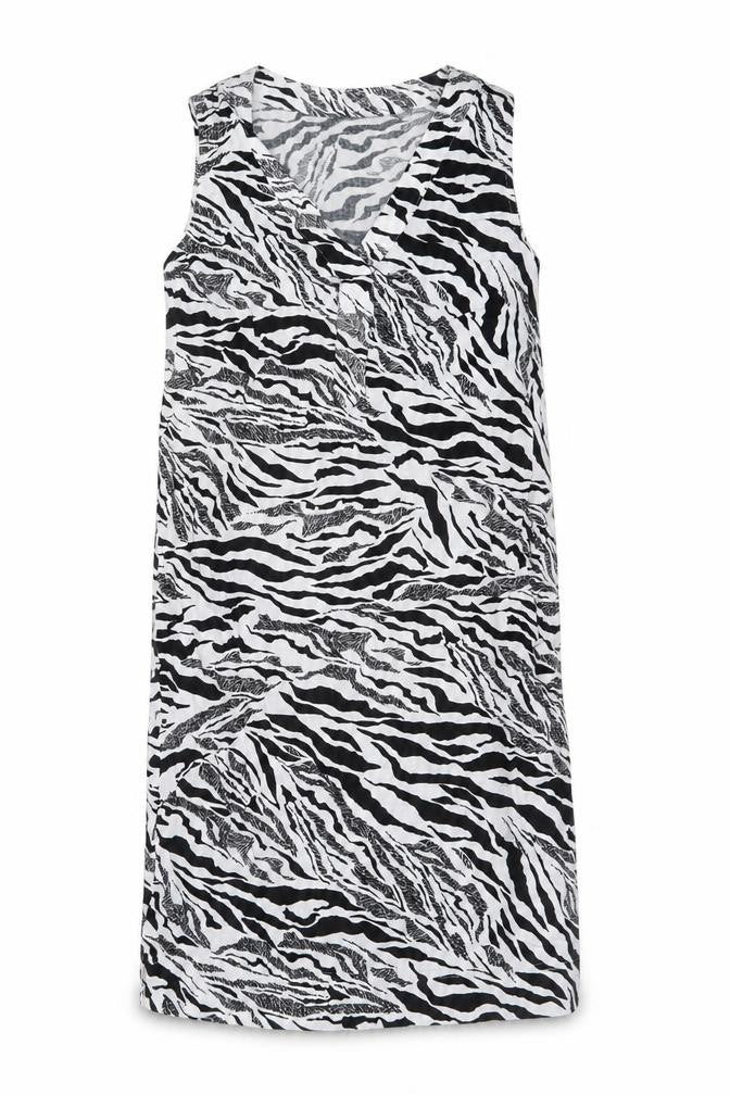 Marks and Spencer Womens White Animal Print Linen Trapeze & Swing Size 6 V-Neck Pullover
