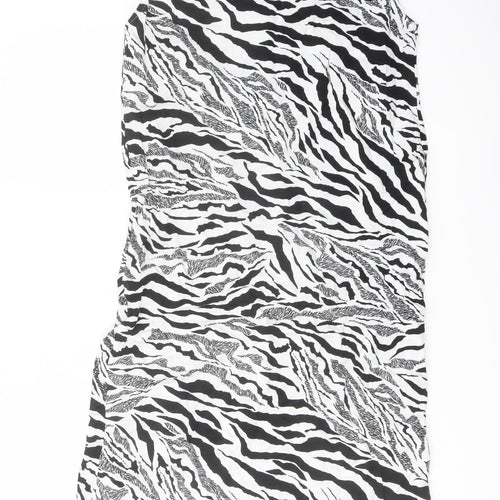 Marks and Spencer Womens White Animal Print Linen Trapeze & Swing Size 6 V-Neck Pullover