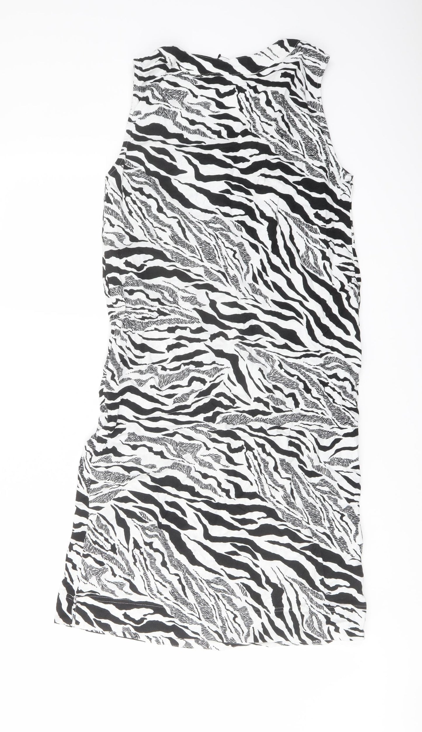 Marks and Spencer Womens White Animal Print Linen Trapeze & Swing Size 6 V-Neck Pullover