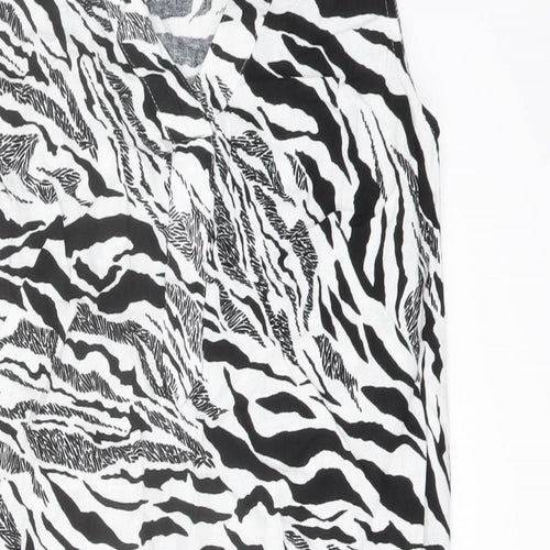 Marks and Spencer Womens White Animal Print Linen Trapeze & Swing Size 6 V-Neck Pullover
