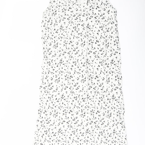 Marks and Spencer Womens White Geometric Linen Trapeze & Swing Size 8 V-Neck Pullover