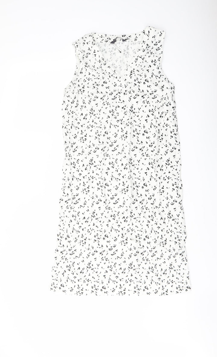 Marks and Spencer Womens White Geometric Linen Trapeze & Swing Size 8 V-Neck Pullover