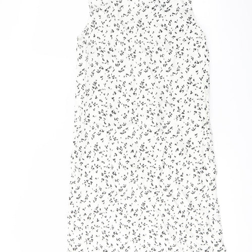 Marks and Spencer Womens White Geometric Linen Trapeze & Swing Size 8 V-Neck Pullover