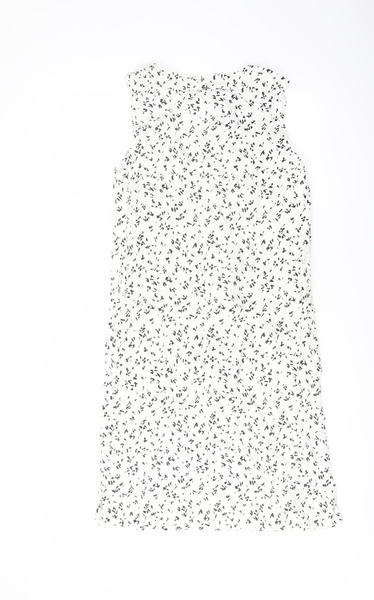 Marks and Spencer Womens White Geometric Linen Trapeze & Swing Size 8 V-Neck Pullover