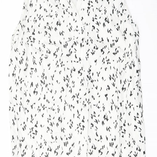 Marks and Spencer Womens White Geometric Linen Trapeze & Swing Size 8 V-Neck Pullover