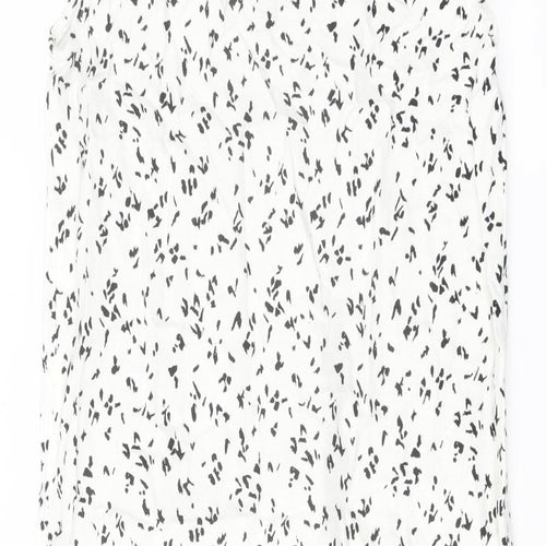 Marks and Spencer Womens White Geometric Linen Trapeze & Swing Size 8 V-Neck Pullover
