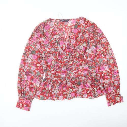 Marks and Spencer Womens Multicoloured Floral Polyester Basic Blouse Size 6 V-Neck