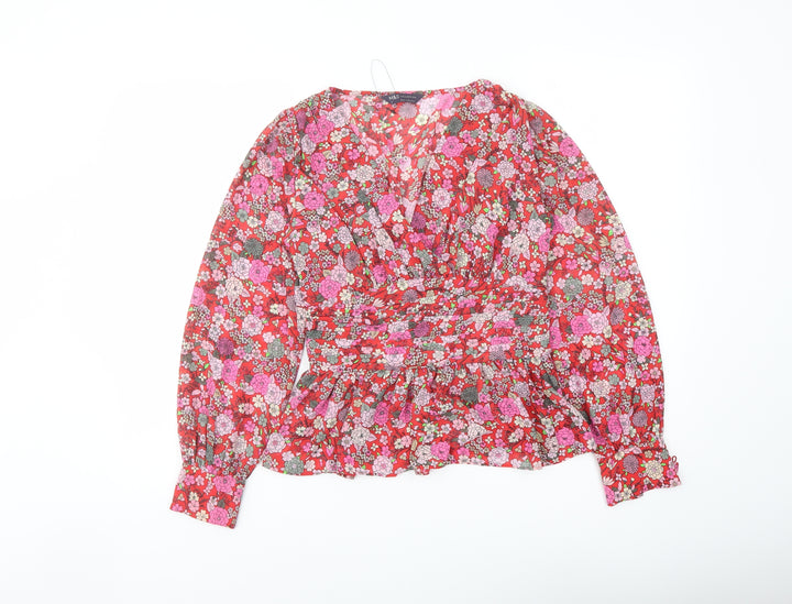 Marks and Spencer Womens Multicoloured Floral Polyester Basic Blouse Size 6 V-Neck